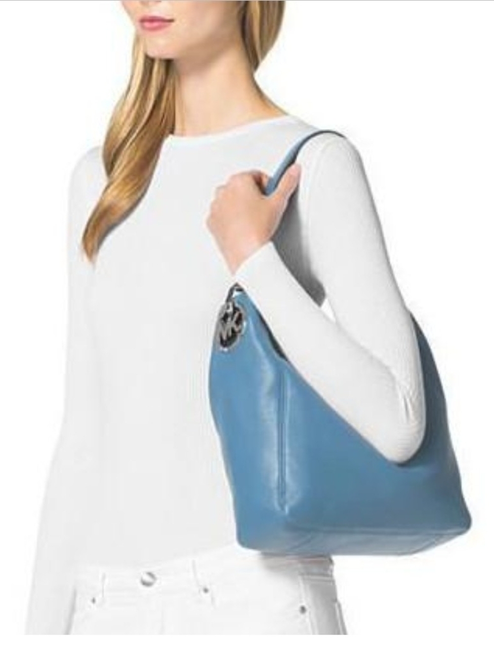 Michael Kors Fulton MD Slouchy Shoulder Sky Blue Handbag - Picture 3 of 7